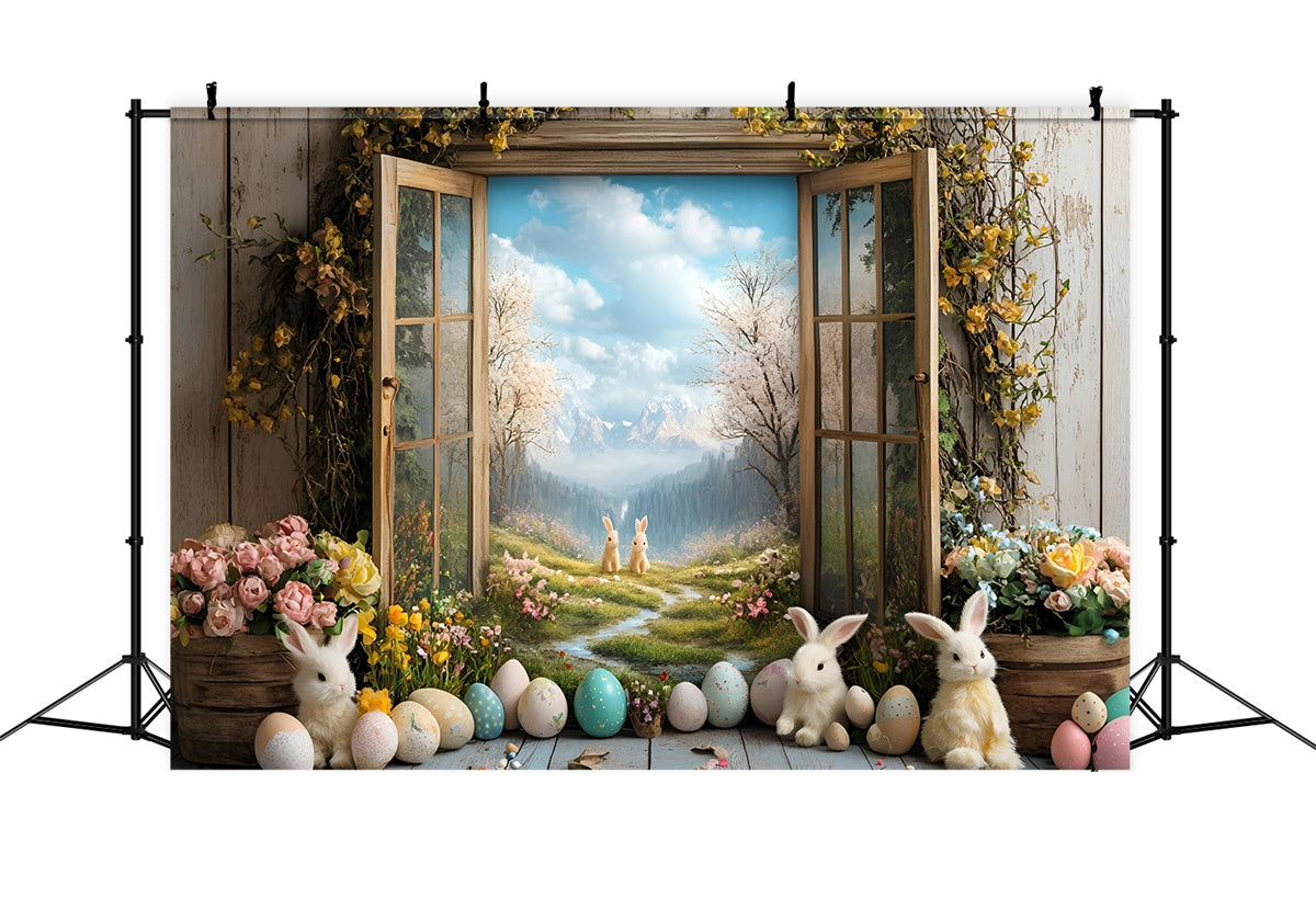 Backdrop For Easter Vibrant Bunnies Garden Pathway Backdrop CSH2-26