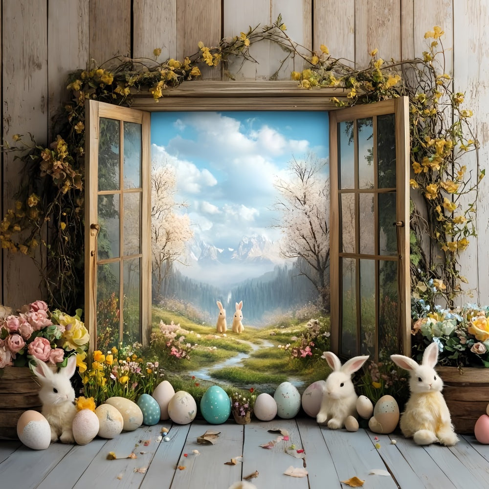 Backdrop For Easter Vibrant Bunnies Garden Pathway Backdrop CSH2-26