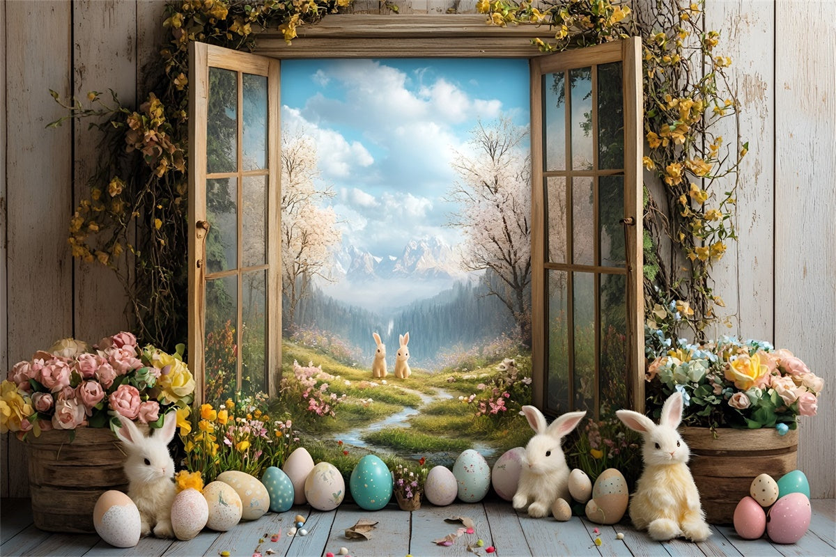 Backdrop For Easter Vibrant Bunnies Garden Pathway Backdrop CSH2-26