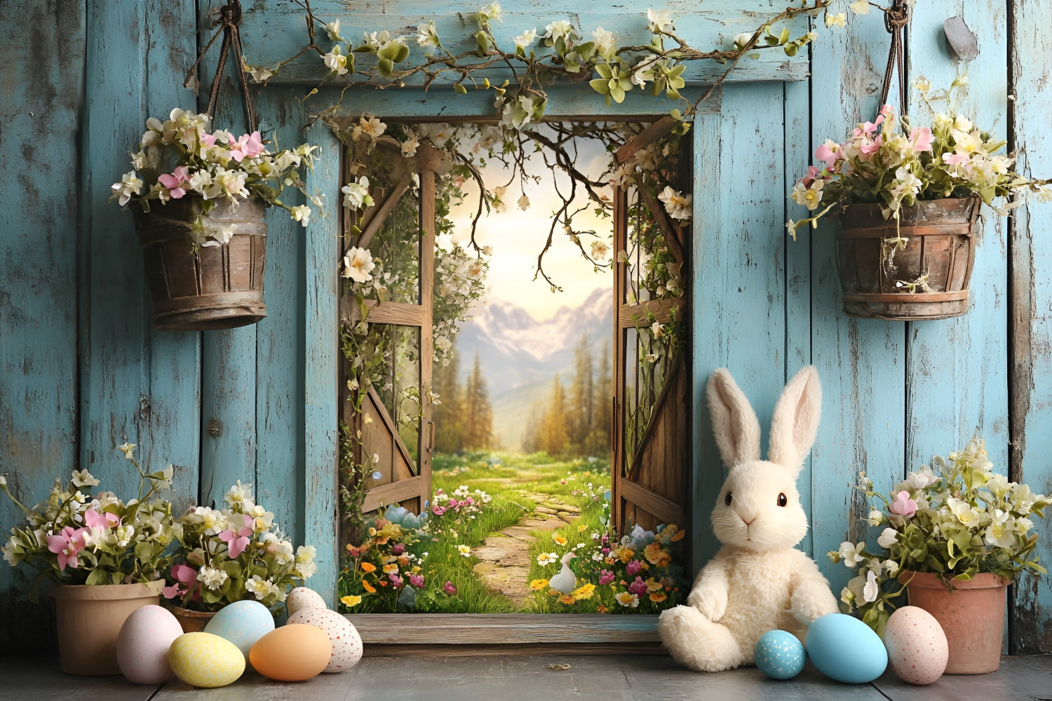 Easter Photo Backdrop Enchanted Window Spring Flowers Backdrop CSH2-27