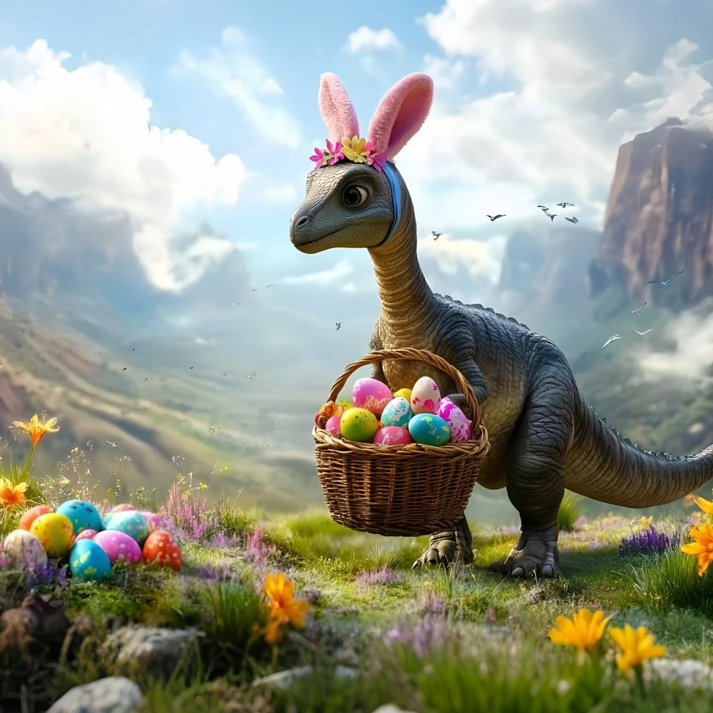 Easter Photography Backdrops Dinosaur Bunny Egg Hunt Backdrop CSH2-28