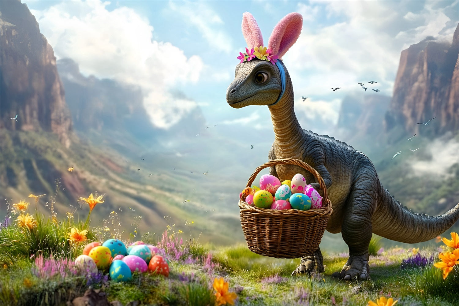 Easter Photography Backdrops Dinosaur Bunny Egg Hunt Backdrop CSH2-28