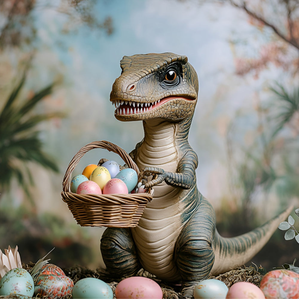 Easter Backdrop Photography Dino Colorful Egg Basket Backdrop CSH2-29