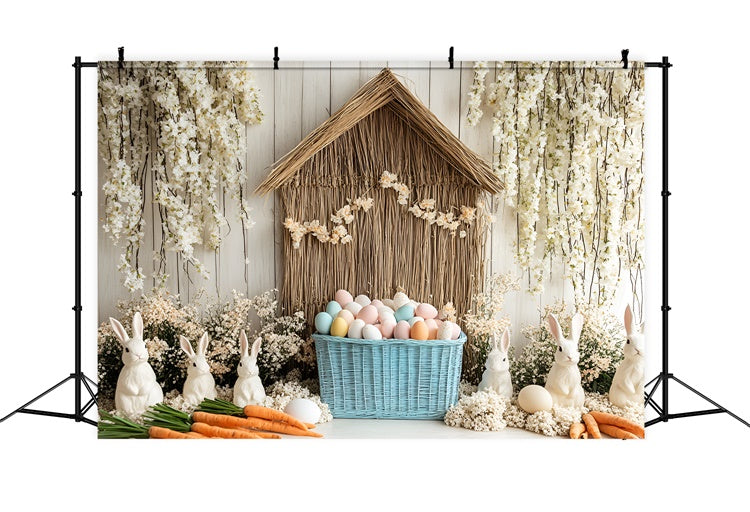 Easter Backdrop White Bunny Garden Colorful Eggs Backdrop CSH2-3