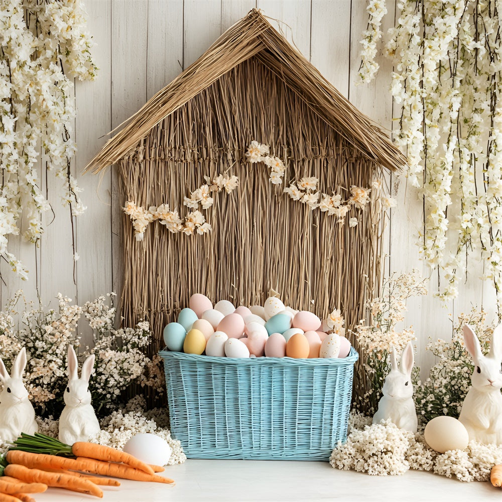 Easter Backdrop White Bunny Garden Colorful Eggs Backdrop CSH2-3