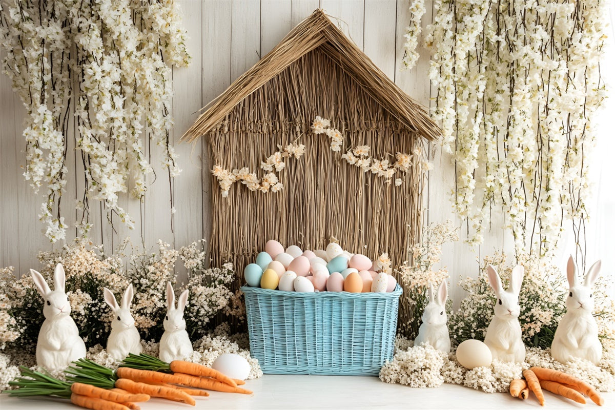 Easter Backdrop White Bunny Garden Colorful Eggs Backdrop CSH2-3