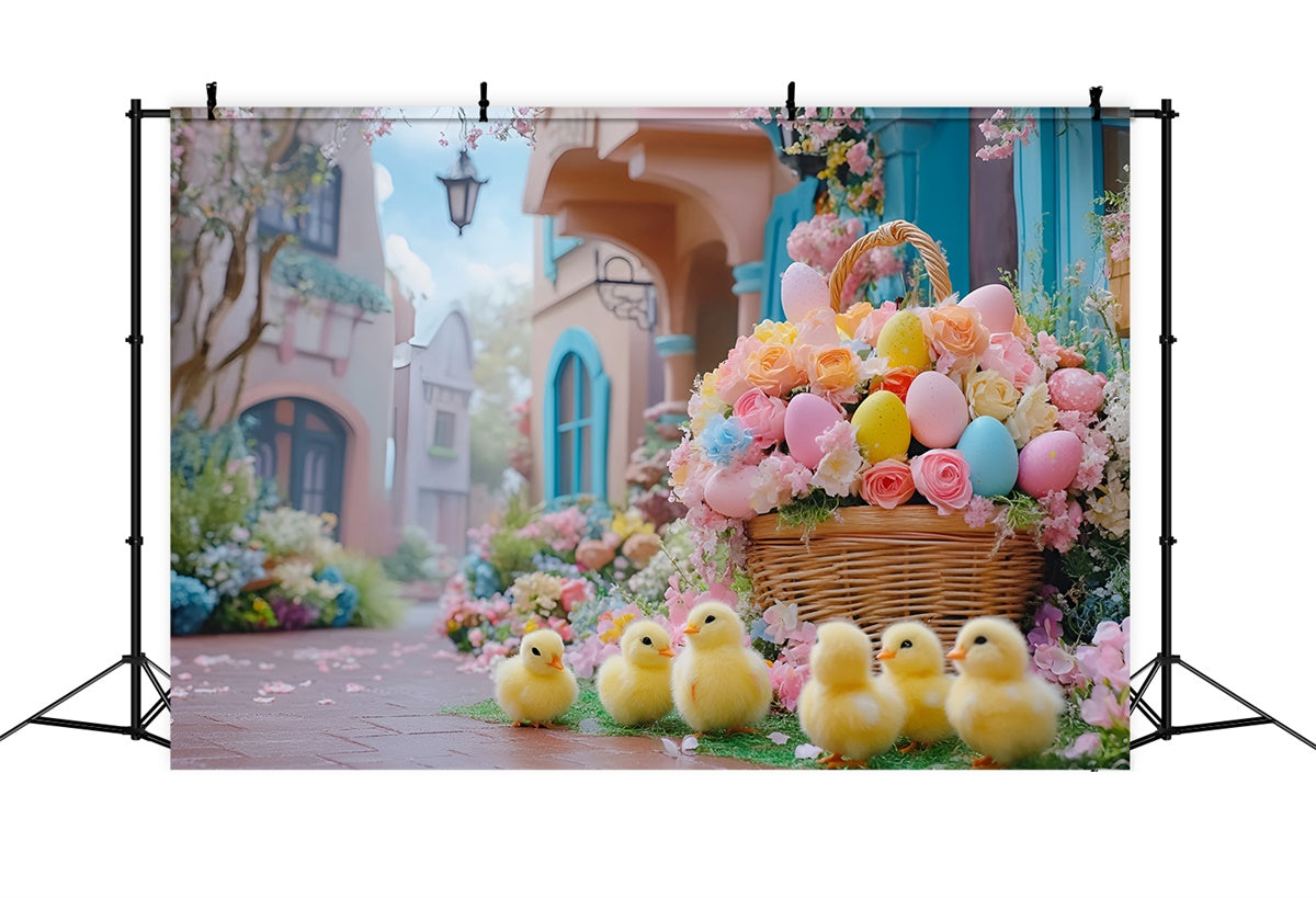 Photo Backdrops Easter Cute Ducklings Spring Flowers Backdrop CSH2-30