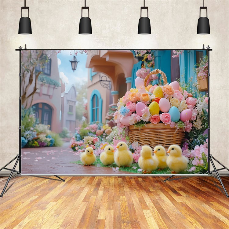 Photo Backdrops Easter Cute Ducklings Spring Flowers Backdrop CSH2-30