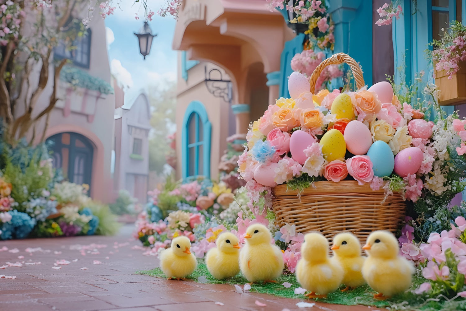 Photo Backdrops Easter Cute Ducklings Spring Flowers Backdrop CSH2-30