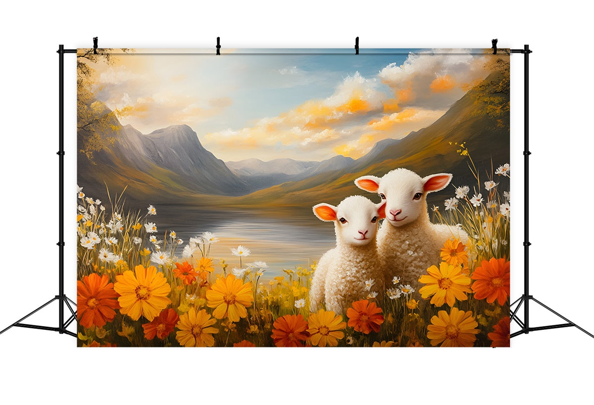 Easter Picture Backdrops Adorable Lambs Mountain View Backdrop CSH2-31