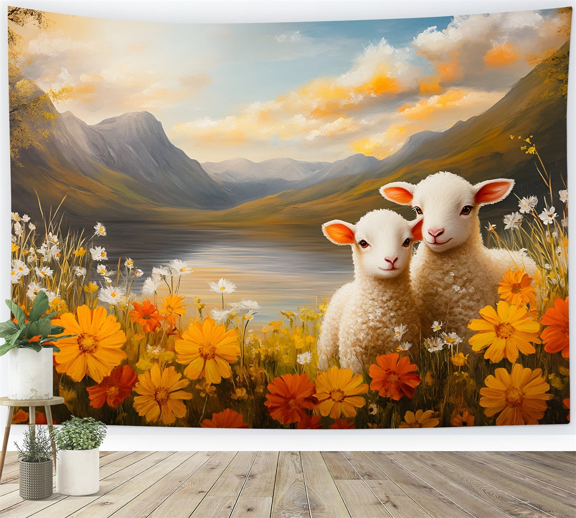 Easter Picture Backdrops Adorable Lambs Mountain View Backdrop CSH2-31