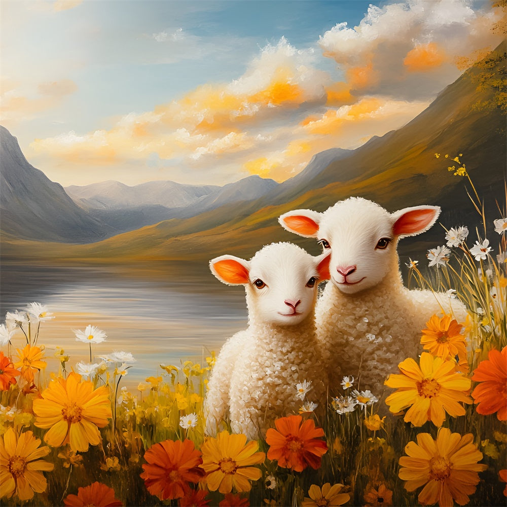 Easter Picture Backdrops Adorable Lambs Mountain View Backdrop CSH2-31