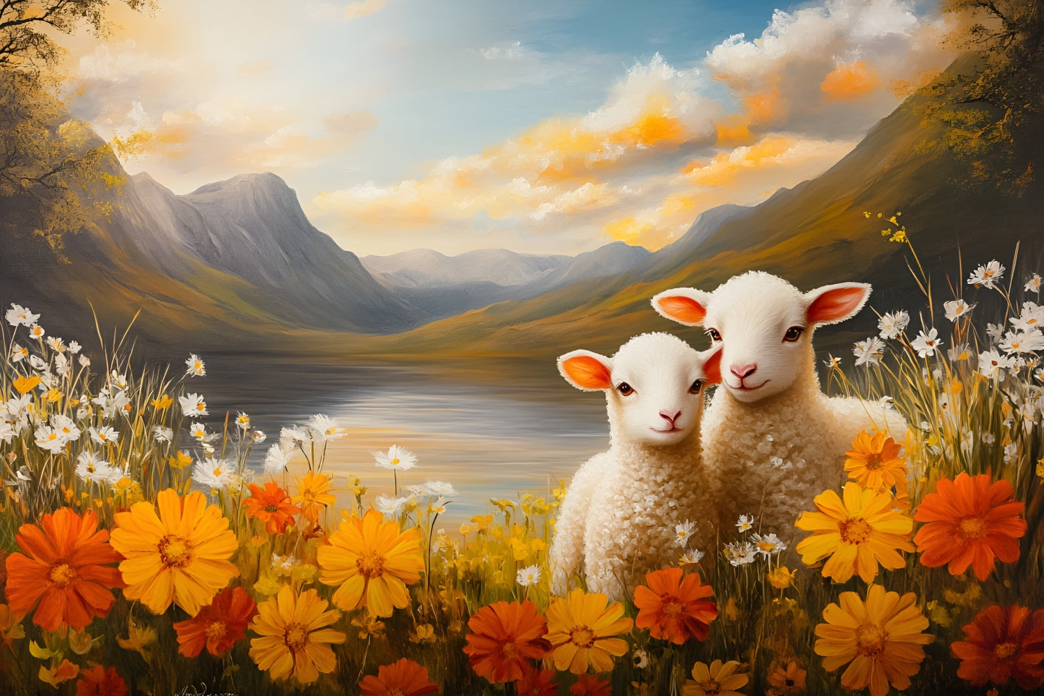 Easter Picture Backdrops Adorable Lambs Mountain View Backdrop CSH2-31