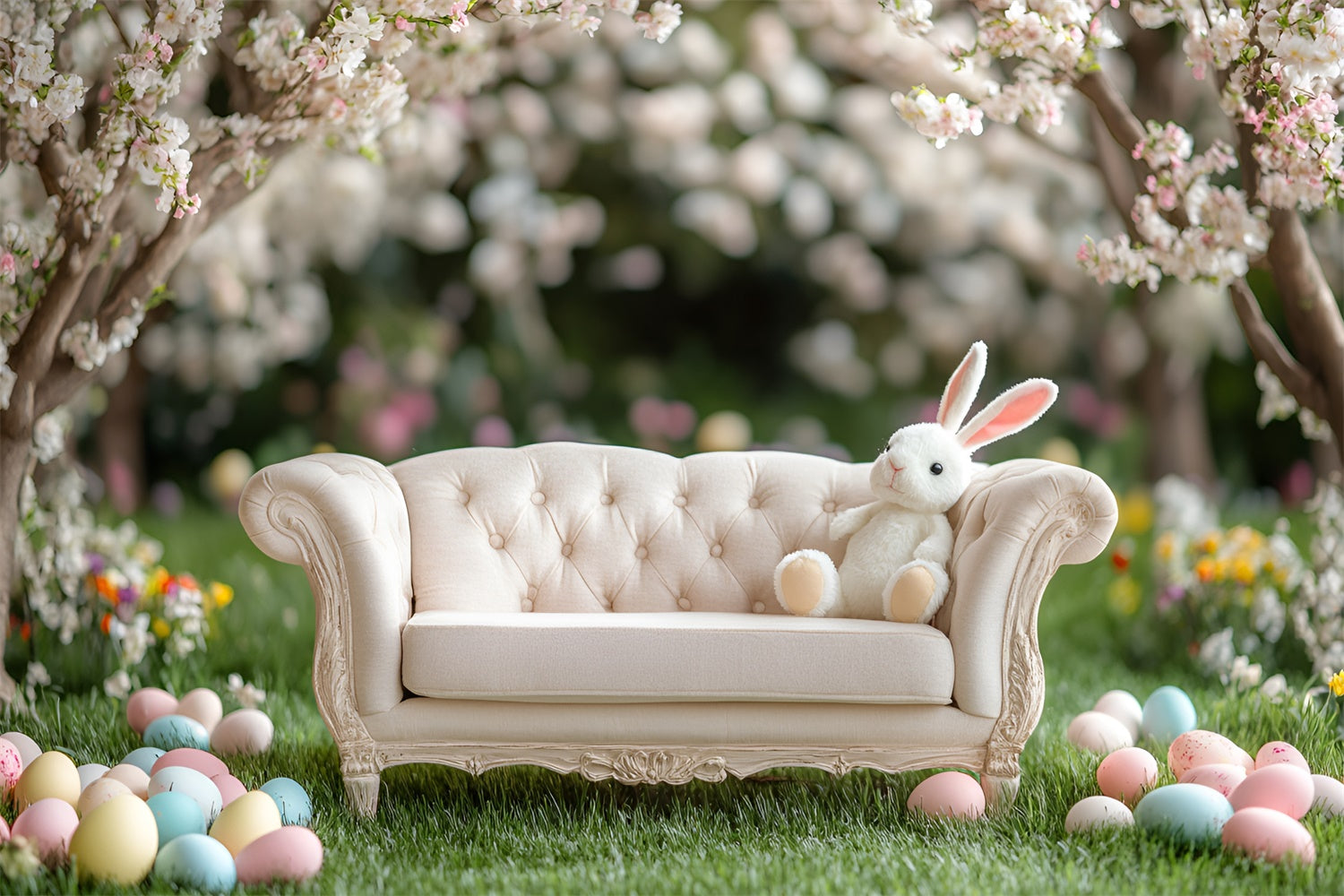 Easter Backdrops Ideas Vintage Sofa Spring Flowers Backdrop CSH2-32