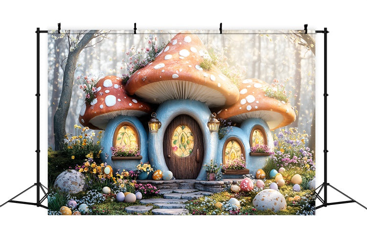 Backdrop Easter Cozy Mushroom House Egg Garden Backdrop CSH2-37