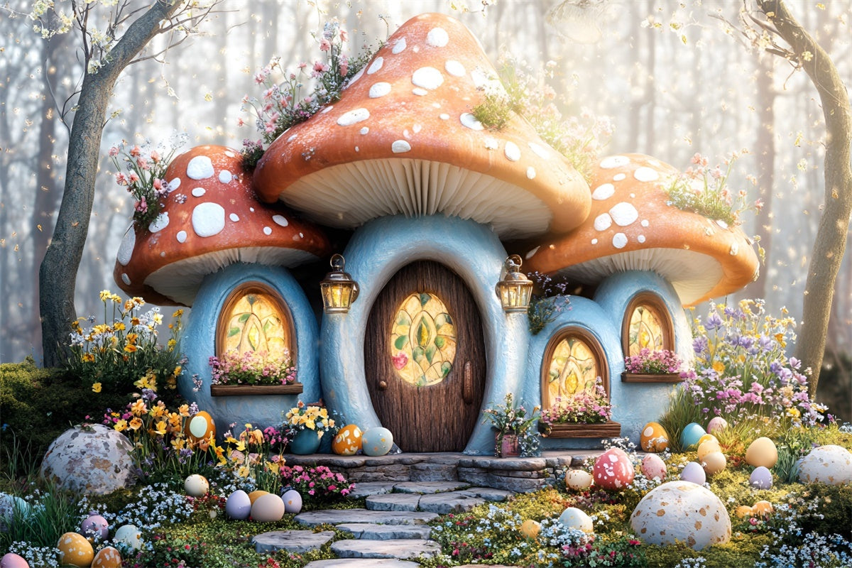 Backdrop Easter Cozy Mushroom House Egg Garden Backdrop CSH2-37