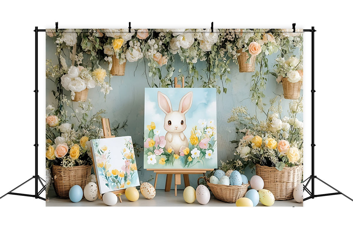 Easter Picture Backdrops Sweet Bunny Painting Floral Backdrop CSH2-39