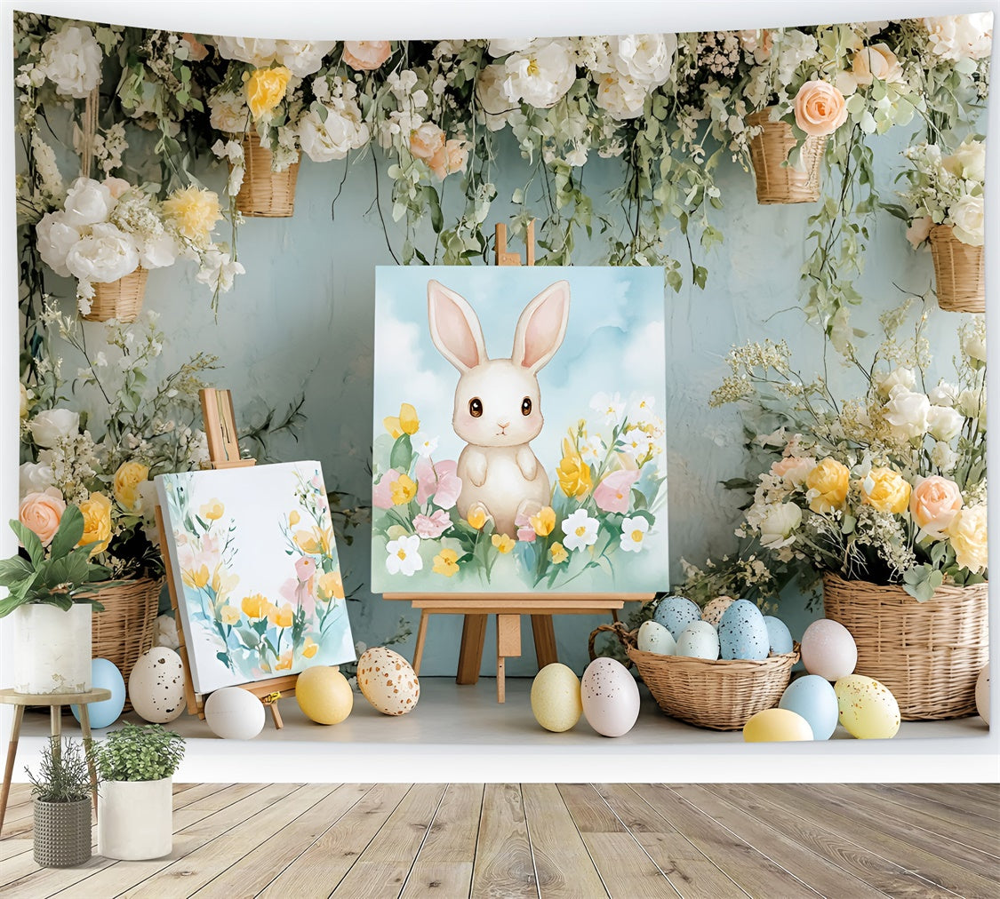 Easter Picture Backdrops Sweet Bunny Painting Floral Backdrop CSH2-39