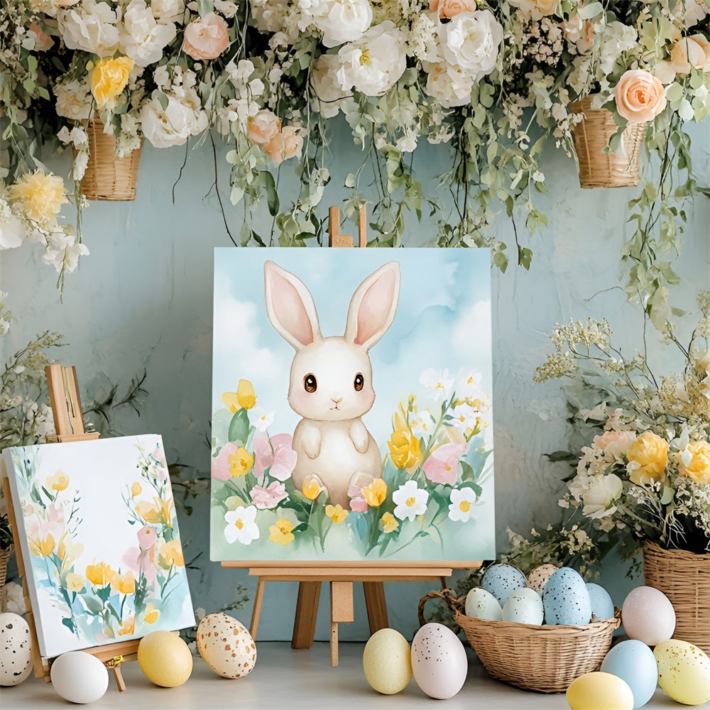 Easter Picture Backdrops Sweet Bunny Painting Floral Backdrop CSH2-39