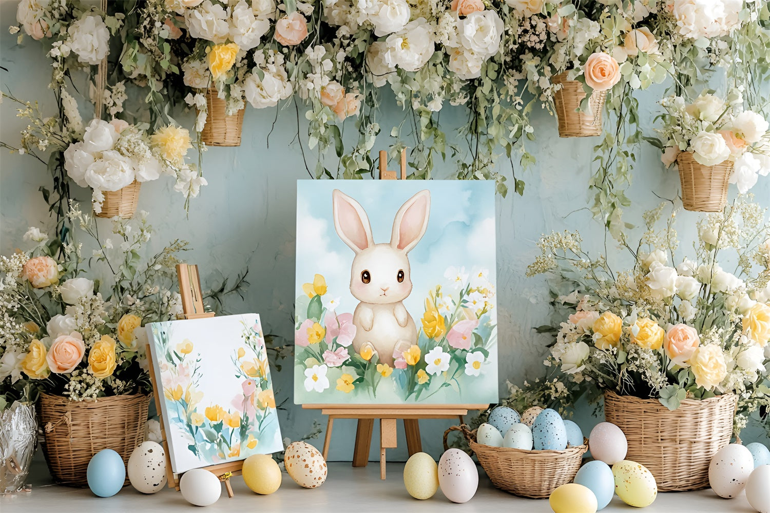 Easter Picture Backdrops Sweet Bunny Painting Floral Backdrop CSH2-39