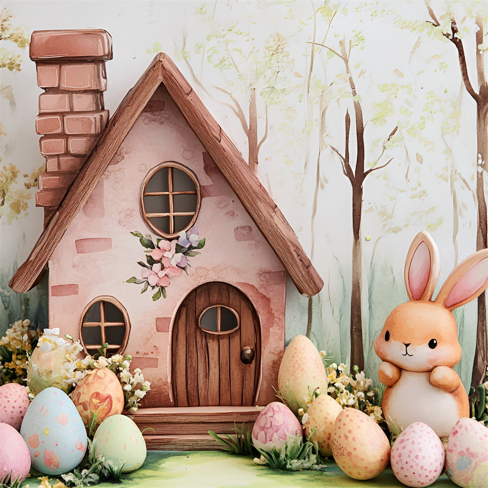 Easter Backdrop Photography Bunny Cottage Floral Eggs Backdrop CSH2-4