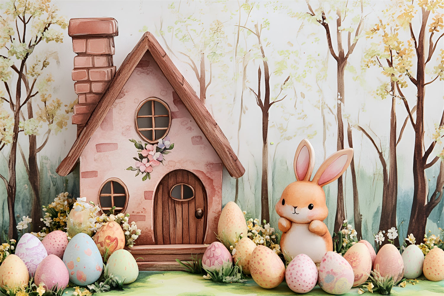 Easter Backdrop Photography Bunny Cottage Floral Eggs Backdrop CSH2-4