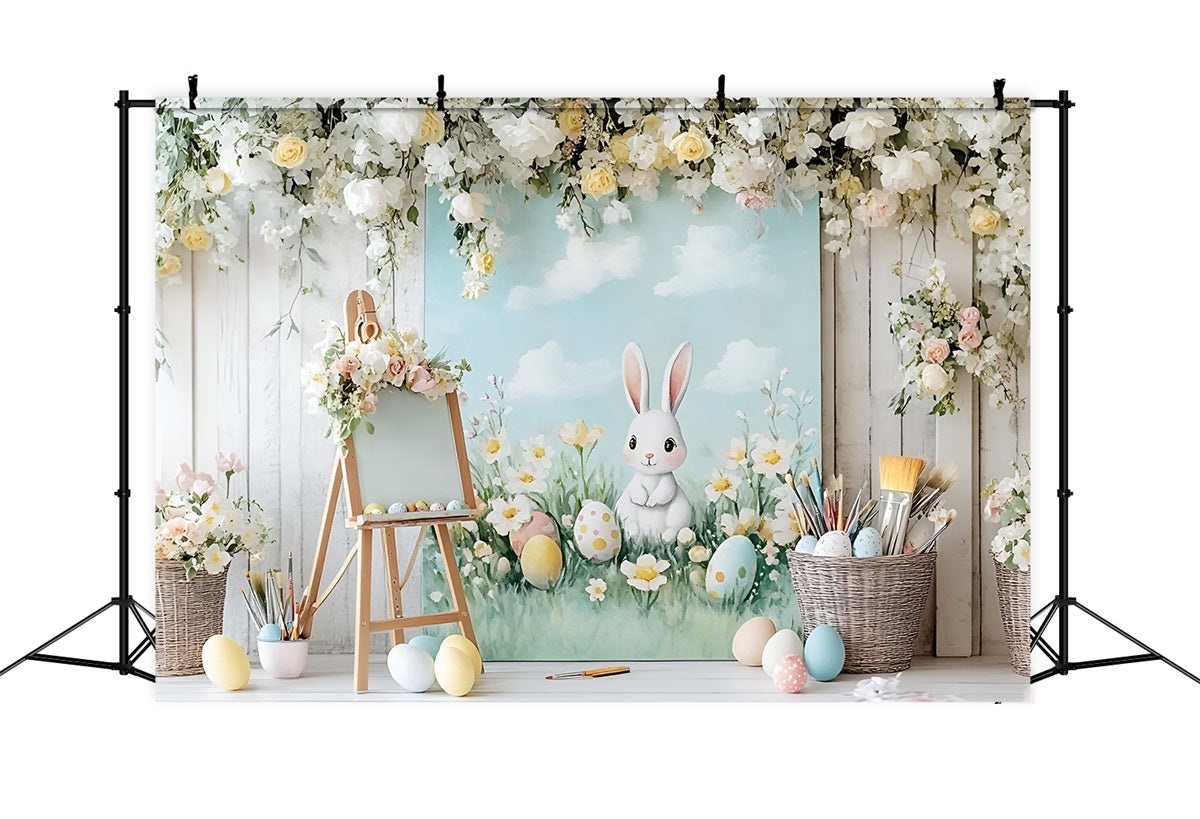 Photo Backdrops Easter Cute Bunny Flowers Eggs Backdrop CSH2-40