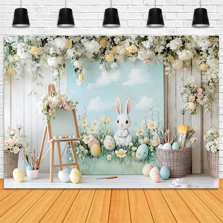 Photo Backdrops Easter Cute Bunny Flowers Eggs Backdrop CSH2-40