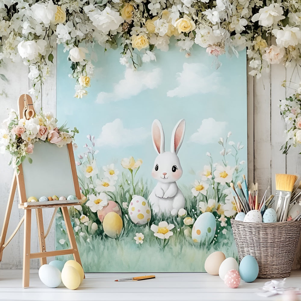 Photo Backdrops Easter Cute Bunny Flowers Eggs Backdrop CSH2-40