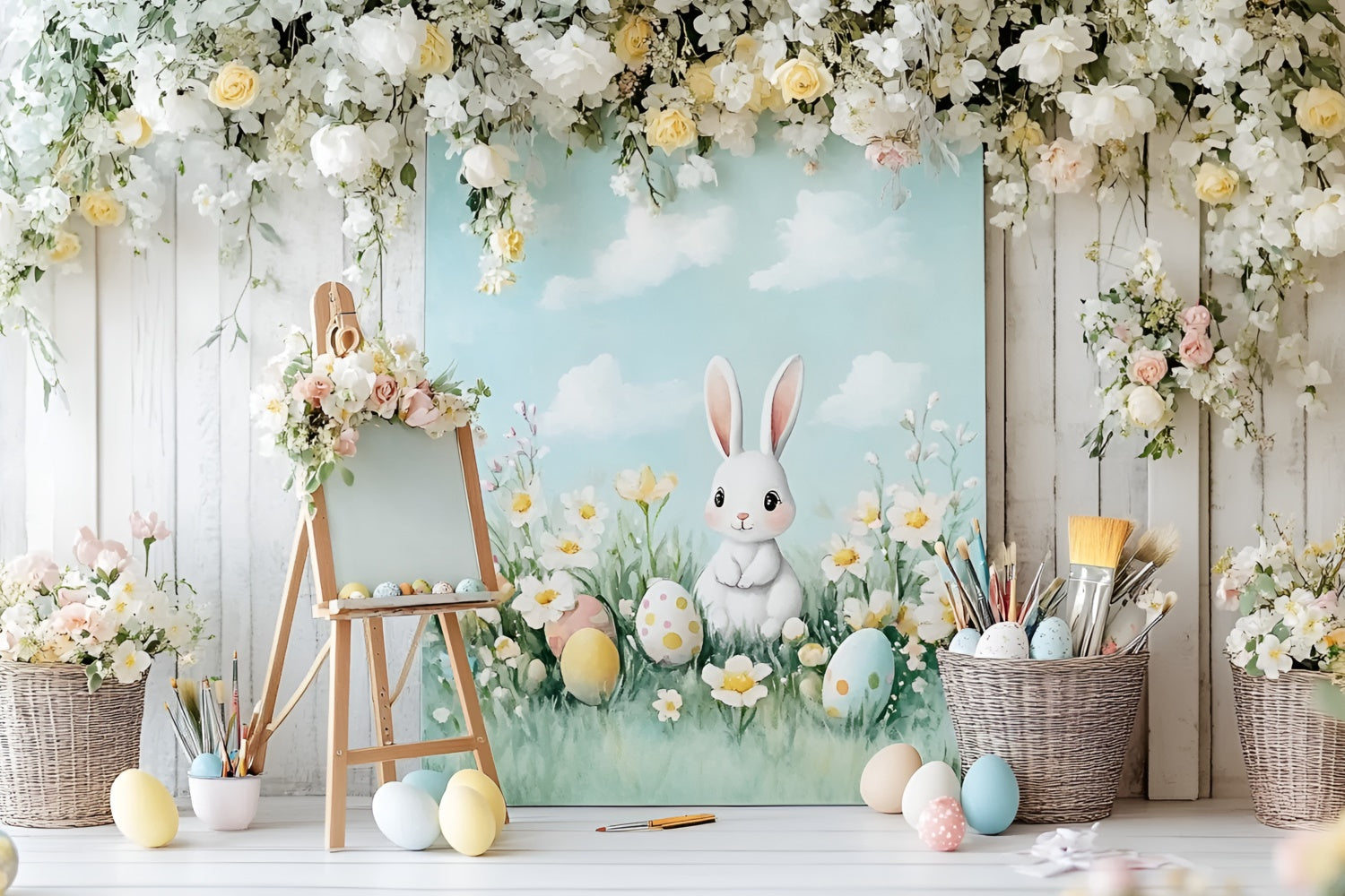 Photo Backdrops Easter Cute Bunny Flowers Eggs Backdrop CSH2-40