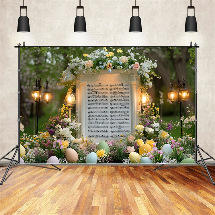 Easter Picture Backdrops Garden Music Score Blossoms Backdrop CSH2-47