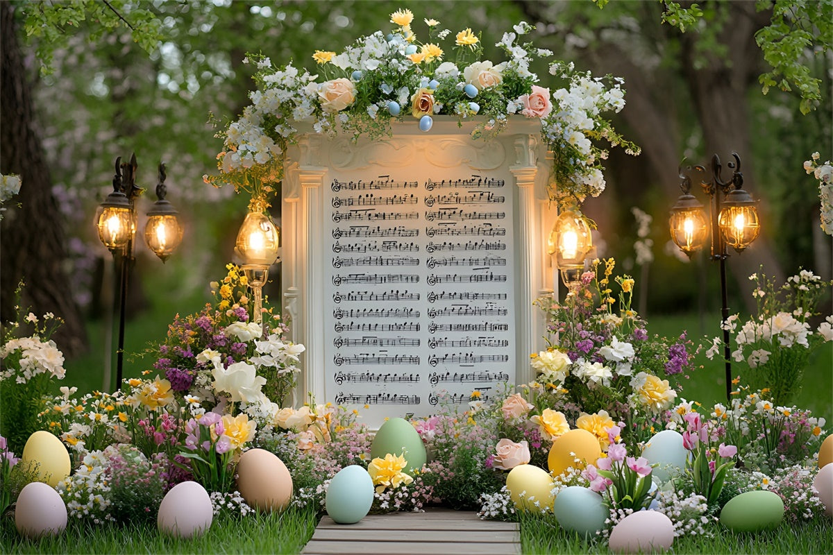 Easter Picture Backdrops Garden Music Score Blossoms Backdrop CSH2-47