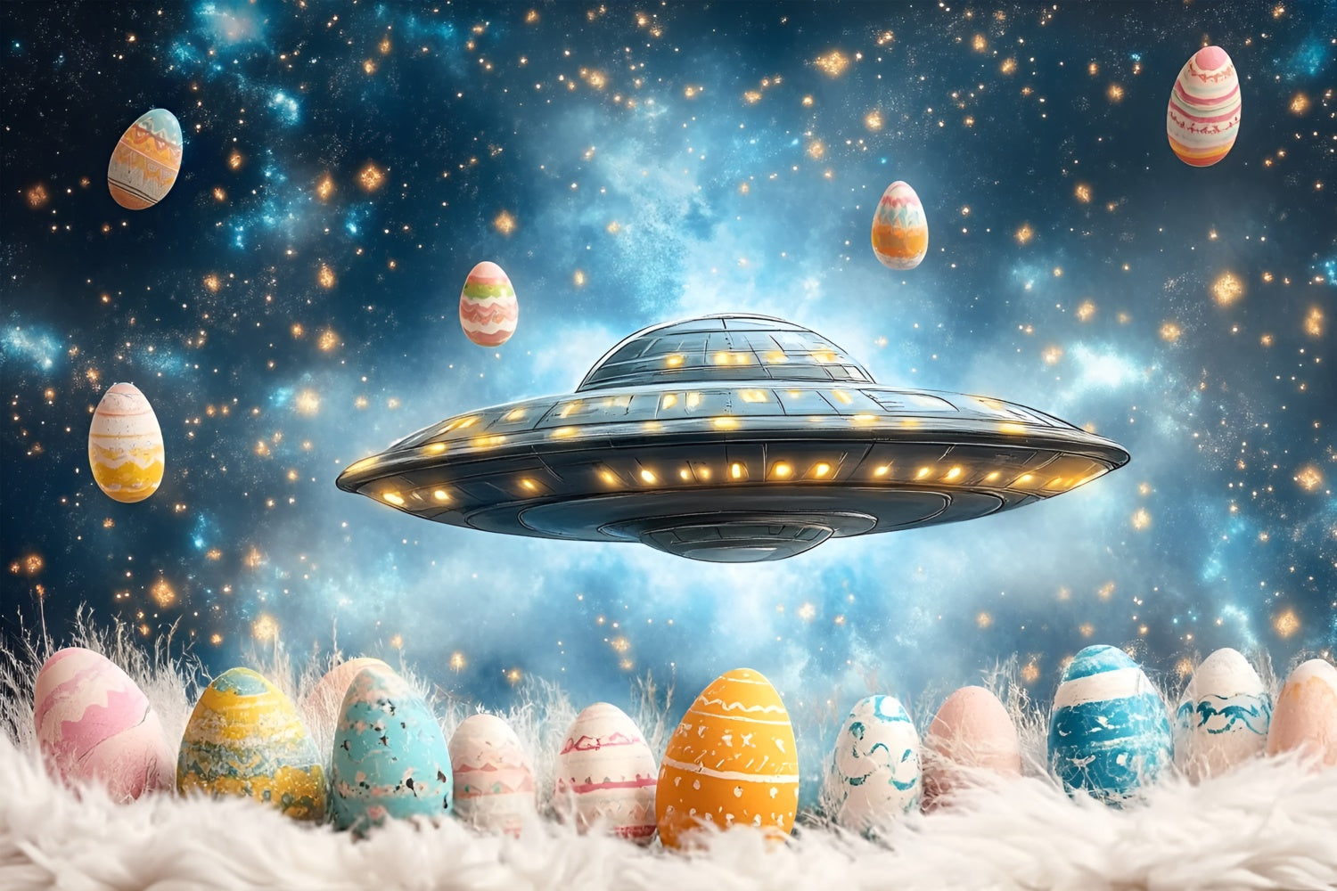 Easter Photo Backdrop Space Adventure Egg Collection Backdrop CSH2-48