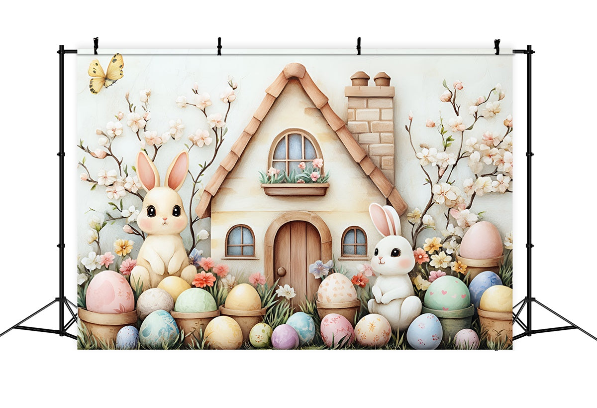 Easter Picture Backdrops Floral Eggs Bunny House Backdrop CSH2-5