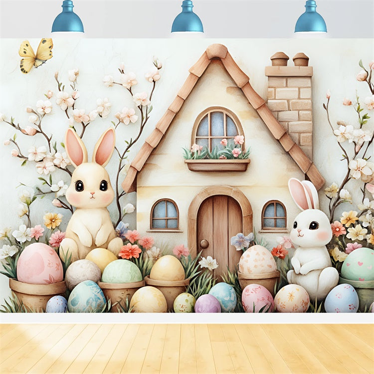 Easter Picture Backdrops Floral Eggs Bunny House Backdrop CSH2-5