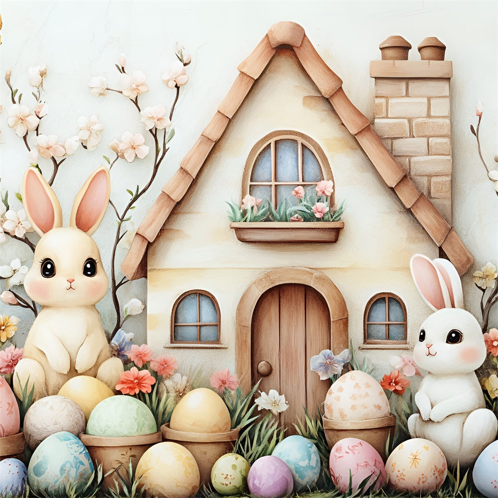 Easter Picture Backdrops Floral Eggs Bunny House Backdrop CSH2-5