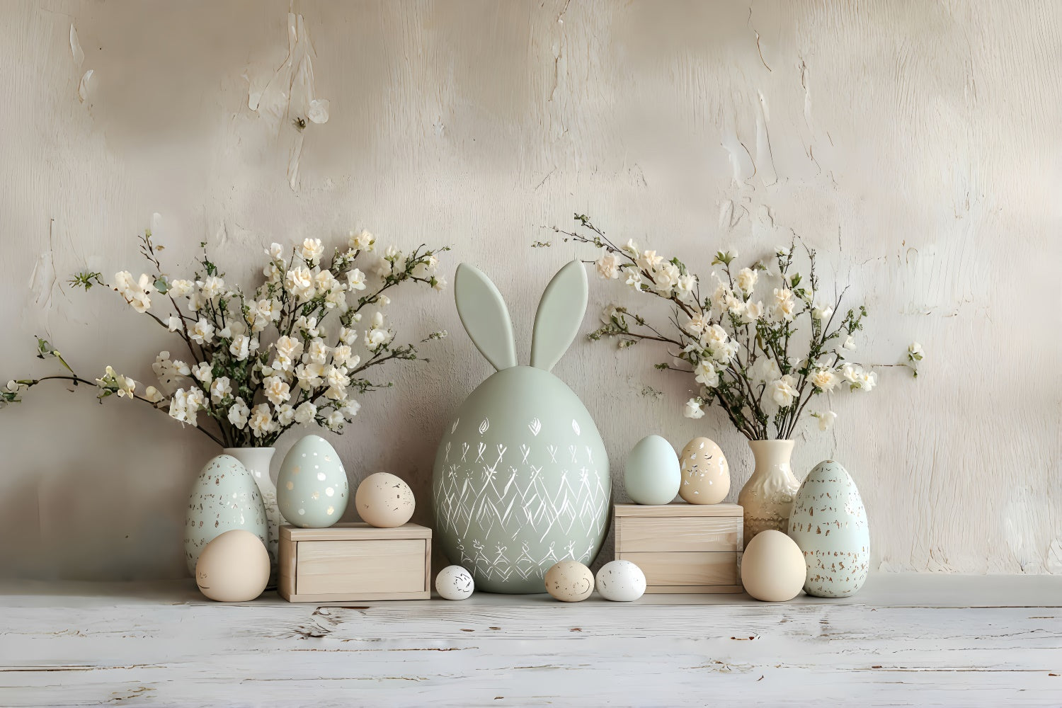 Easter Photo Backdrop Elegant Floral Egg Decorations Backdrop CSH2-52