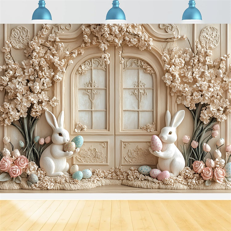 Easter Photo Backdrop Creamy Floral Bunny Fantasy Backdrop CSH2-57