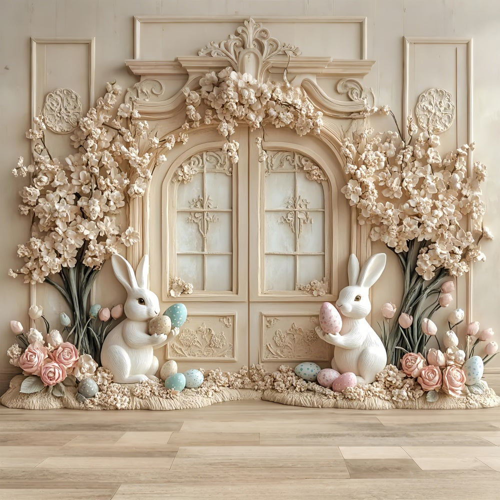 Easter Photo Backdrop Creamy Floral Bunny Fantasy Backdrop CSH2-57