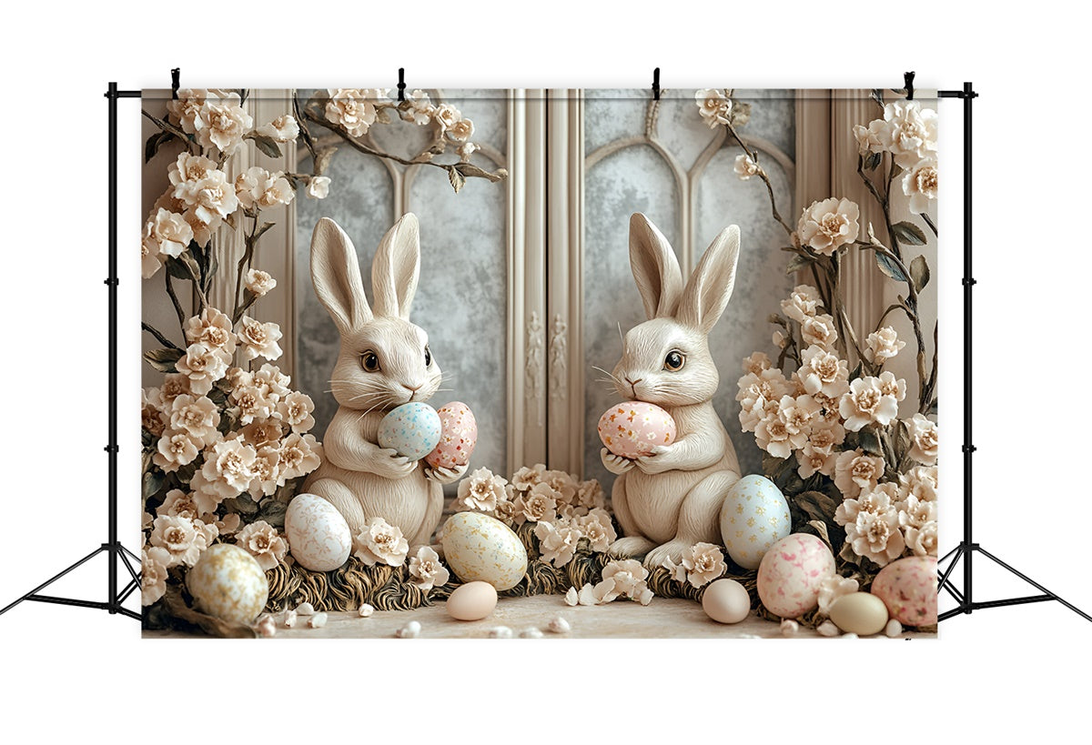 Easter Photography Backdrops Soft Beige Floral Bunny Backdrop CSH2-58