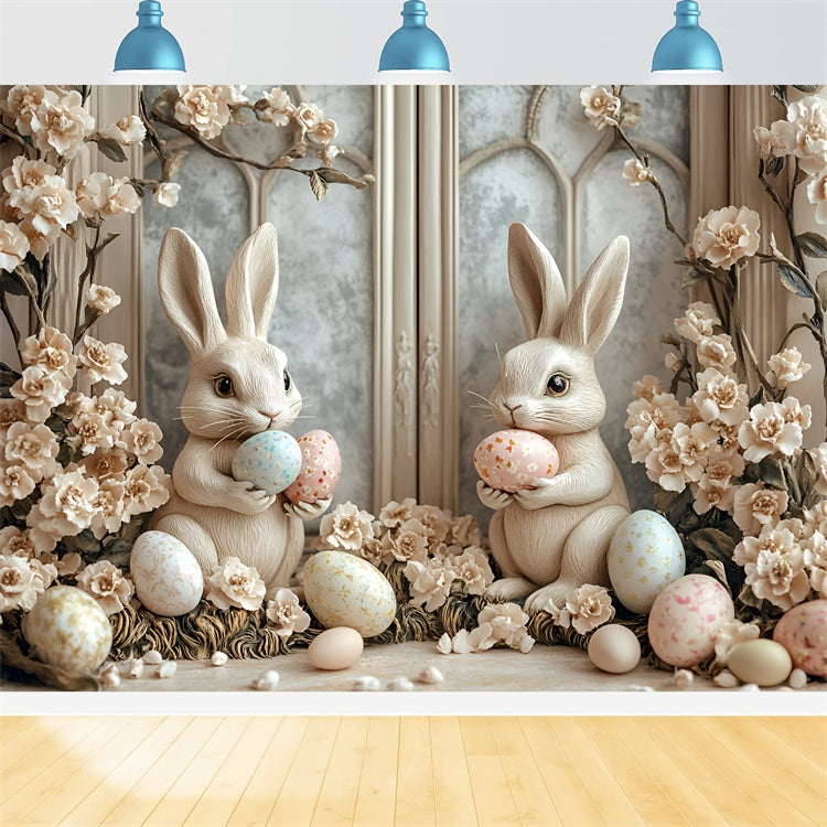 Easter Photography Backdrops Soft Beige Floral Bunny Backdrop CSH2-58