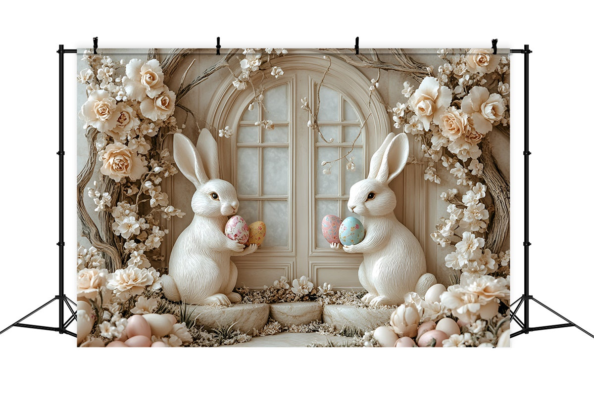 Easter Photo Backdrop Rustic Floral Bunny Window Backdrop CSH2-59