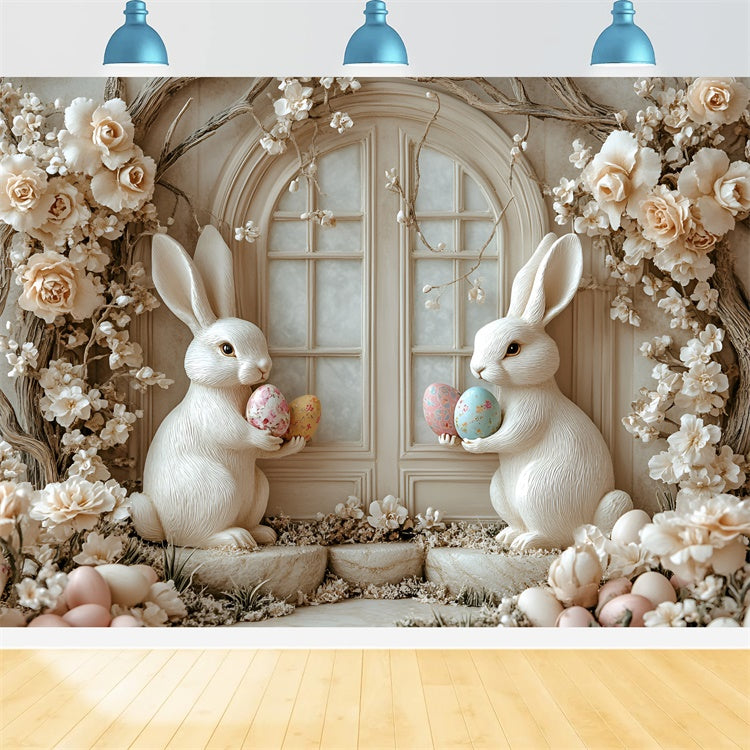 Easter Photo Backdrop Rustic Floral Bunny Window Backdrop CSH2-59