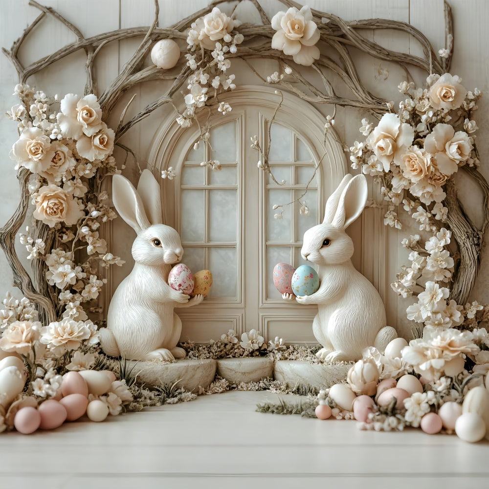 Easter Photo Backdrop Rustic Floral Bunny Window Backdrop CSH2-59