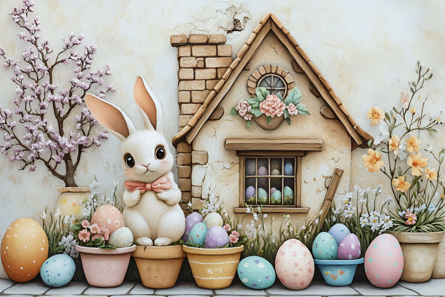 Photo Backdrops Easter Floral Bunny Garden Egg Backdrop CSH2-6