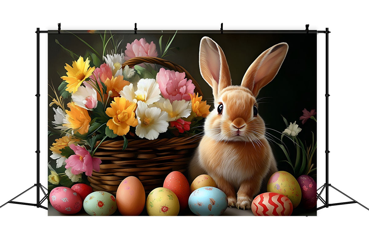 Photography Easter Backdrop Charm Floral Vibrant Bunny Backdrop CSH2-60