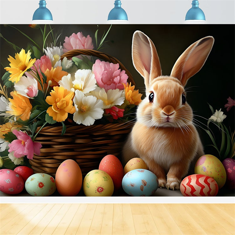 Photography Easter Backdrop Charm Floral Vibrant Bunny Backdrop CSH2-60