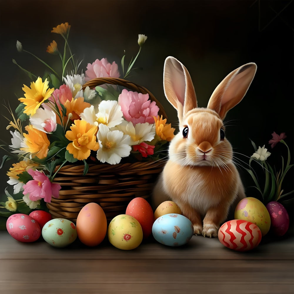 Photography Easter Backdrop Charm Floral Vibrant Bunny Backdrop CSH2-60