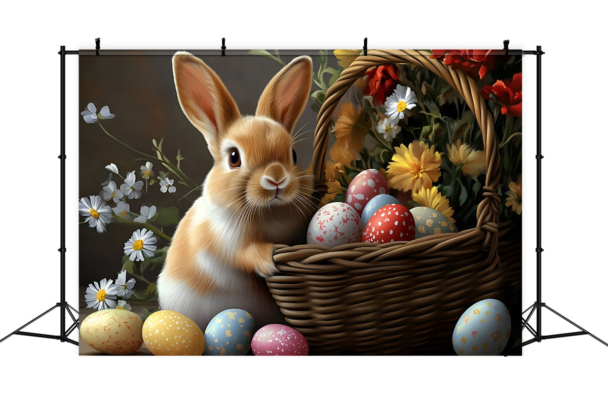 Easter Photo Backdrop Rustic Bunny Blossom Basket Backdrop CSH2-61