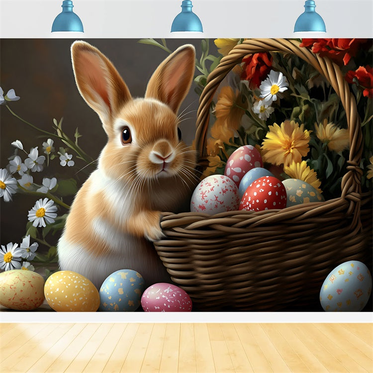 Easter Photo Backdrop Rustic Bunny Blossom Basket Backdrop CSH2-61